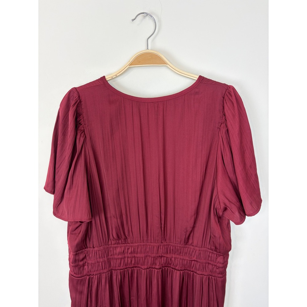 Anthropologie The Somerset Maxi Dress Satin XL Wine A-Line Tiered Smocked NWT - Picture 7 of 12